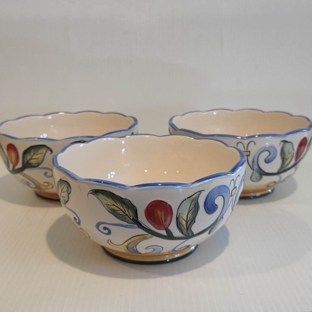 Fitz & Floyd Ricamo Scalloped Soup Salad Bowls Set of 3 Floral Vines 6.25in - Picture 6 of 15